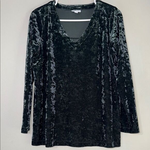 J.Jill Emerald Green Long Sleeve Velvet Blouse - Picture 1 of 10